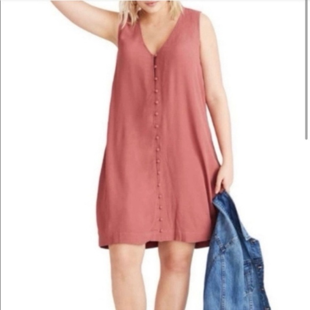 Madewell Dusty Pink Dress Size Large V-Neck Sheath Buttons Casual